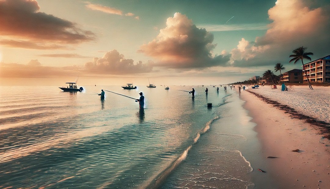 Fishing at Fort Myers Beach, a prime saltwater fishing spot in Florida for redfish, snook, and tarpon.
best fishing spots in florida
