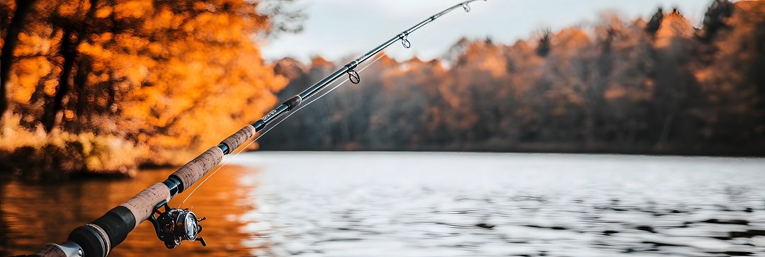A photo of Liberty Reservoir, surrounded by dense trees and hills. A couple of anglers can be seen from a boat, fishing the peaceful, clear waters for bass in the early morning light. The surrounding natural beauty offers a serene backdrop for bass fishing enthusiasts.